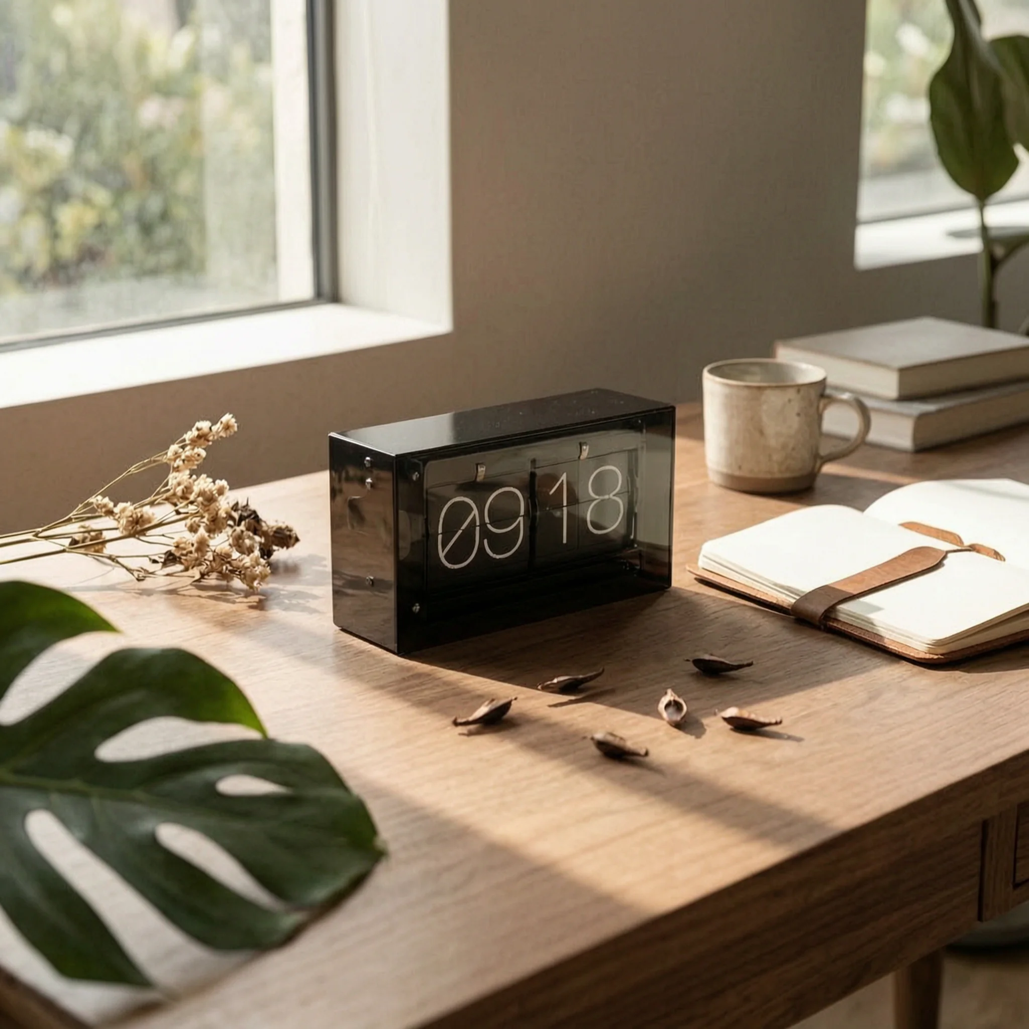 Flip Clock with Acrylic Housing Large Numbers Flip Clock Freestanding Rectangular for Minimalists, Office, Shelf