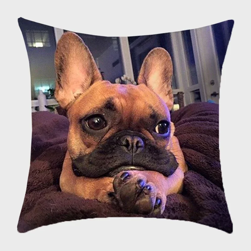 Bulldog Polyester Cushion Cover Modern French Bulldog Pillowcase Sofa Throw Pillow Cover Decorative Pillowcase for Couch Bed Car