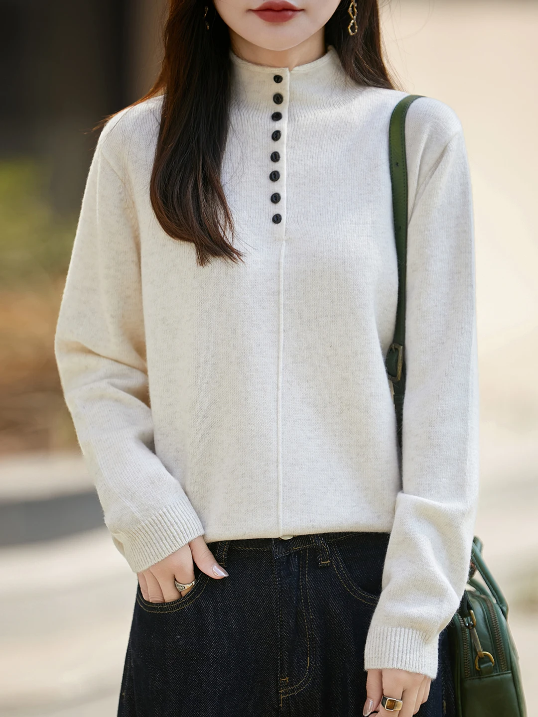 

Ladies Thiened Loose Knitted Sweater f Button High Collar Faionable Autumn Winter New Sle Warm Cozy Base Layer irt