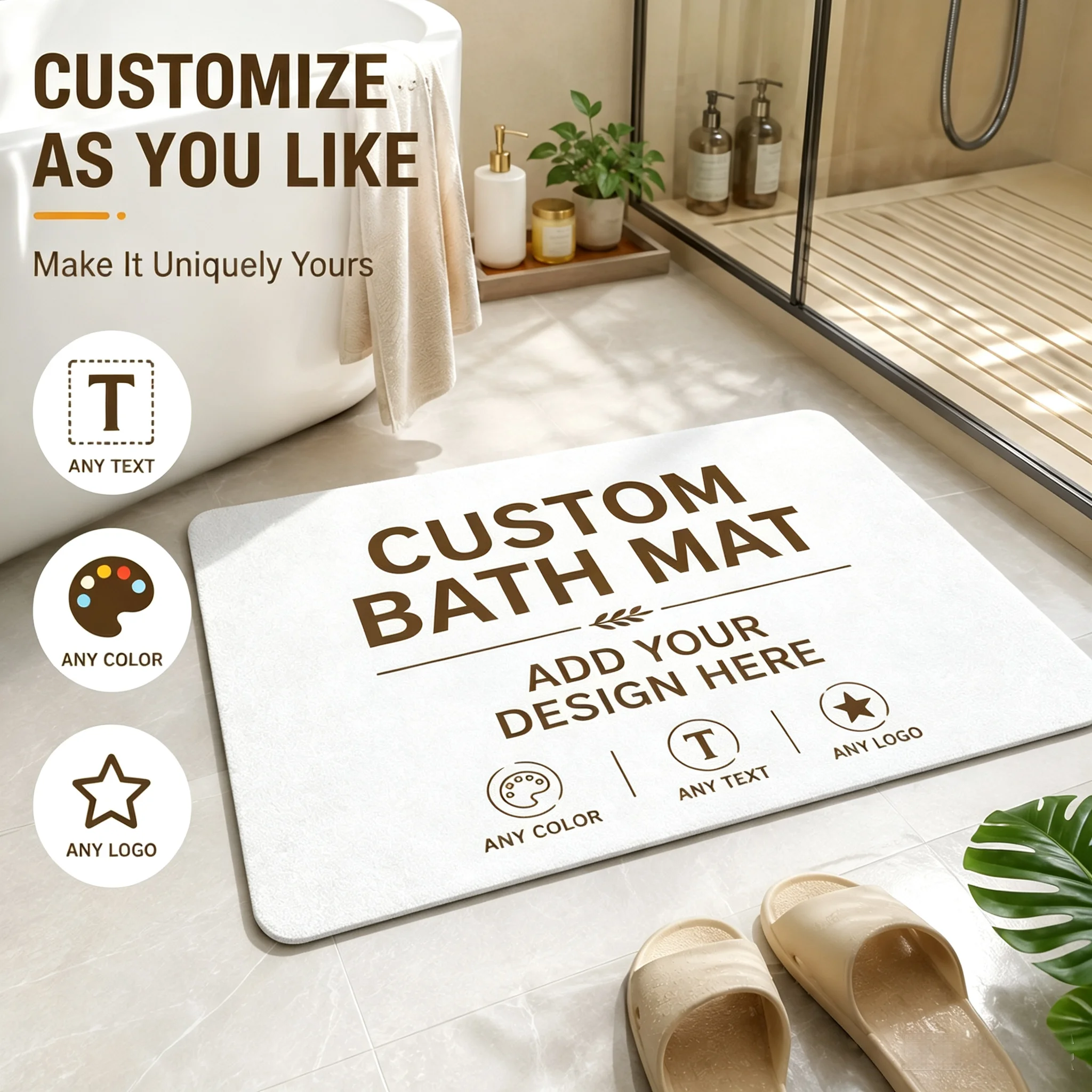 Custom Diatomite Bath Mat Personalized Stone Bathroom Rug with Your Logo, Text & Color, Quick Dry Non-Slip Floor Mat
