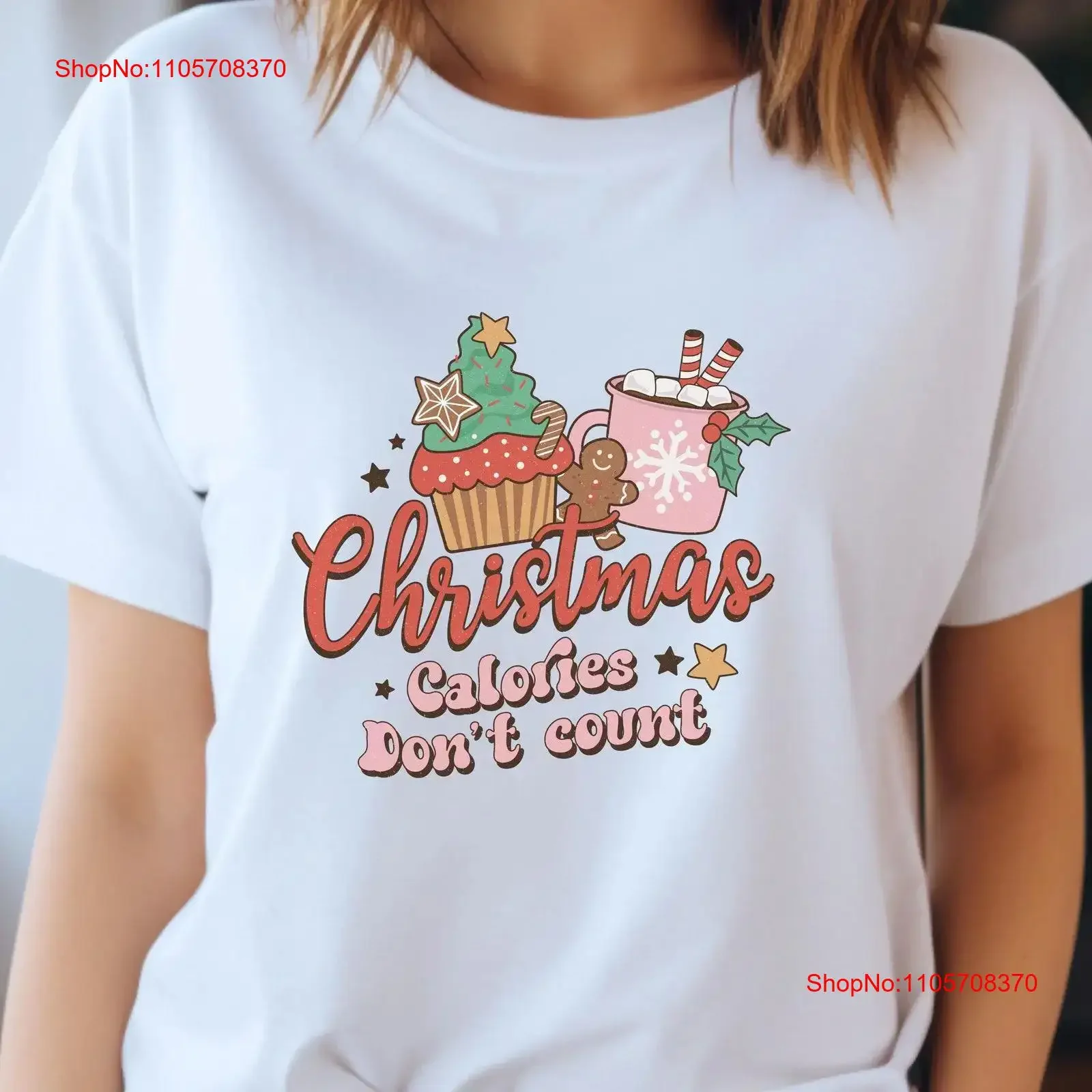 Christmas Calories Don't Count T Shirt Cup of Coffee Cupcake Design Holiday Festive Funny vintage Washed homme Casual