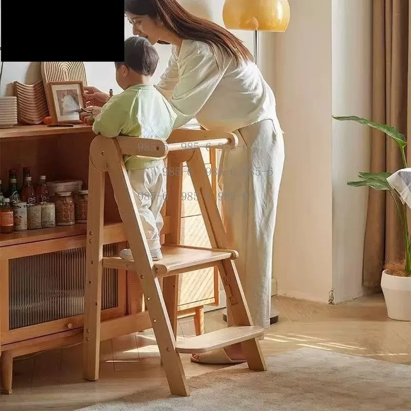 Safe standing platform designed for toddlers, folding kids learning tower with handrails, suitable for kitchen and bathroom use