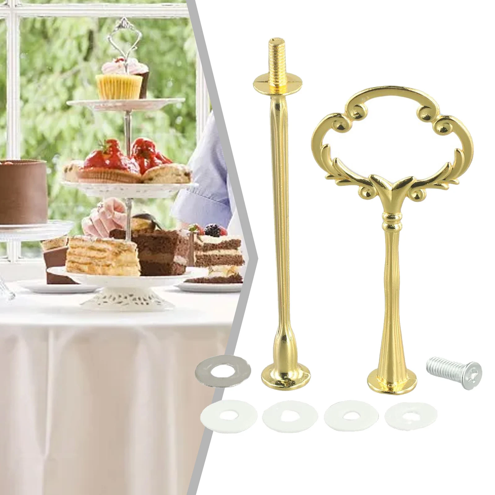 2/3 Tier Cake Plate Stand Handle Cake Stand Hardware Holder For Wedding Party Making Resin Cupcake Dessert Platter Serving Stand