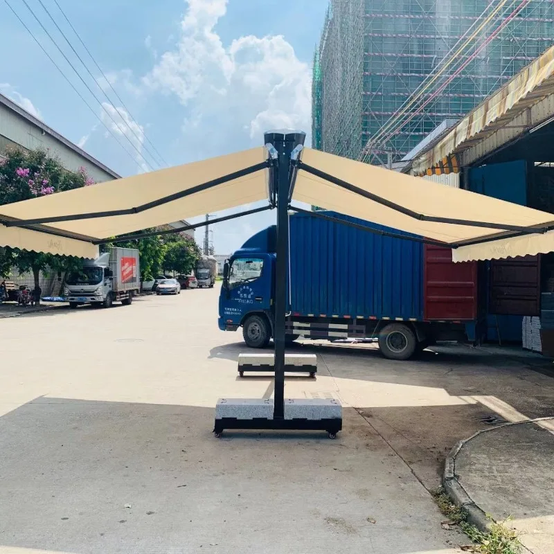 

Double open butterfly telescopic canopy courtyard outdoor awning manual mobile parking awning