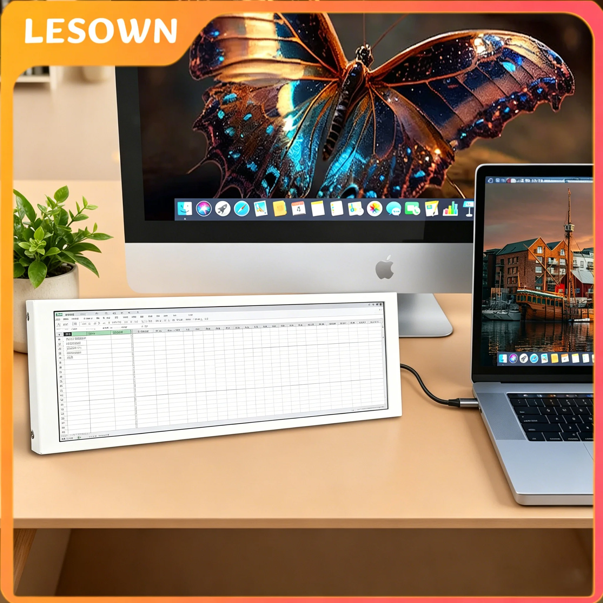 LESOWN 7.9" Portable Narrow Stretched Display IPS Bar Mini External Auxiliary Monitor for Laptop PC Excel Travel Side Monitor