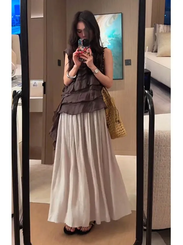 

Salt Series Summer Design Asymmetric Slimming Top High Waist Hip Concealing Half Skirt Trendy Two-Piece Set for Women