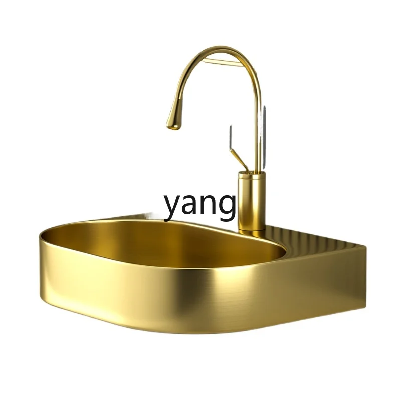 YJQ stainless steel countertop basin single spray hand wash bar washbasin gold art oval