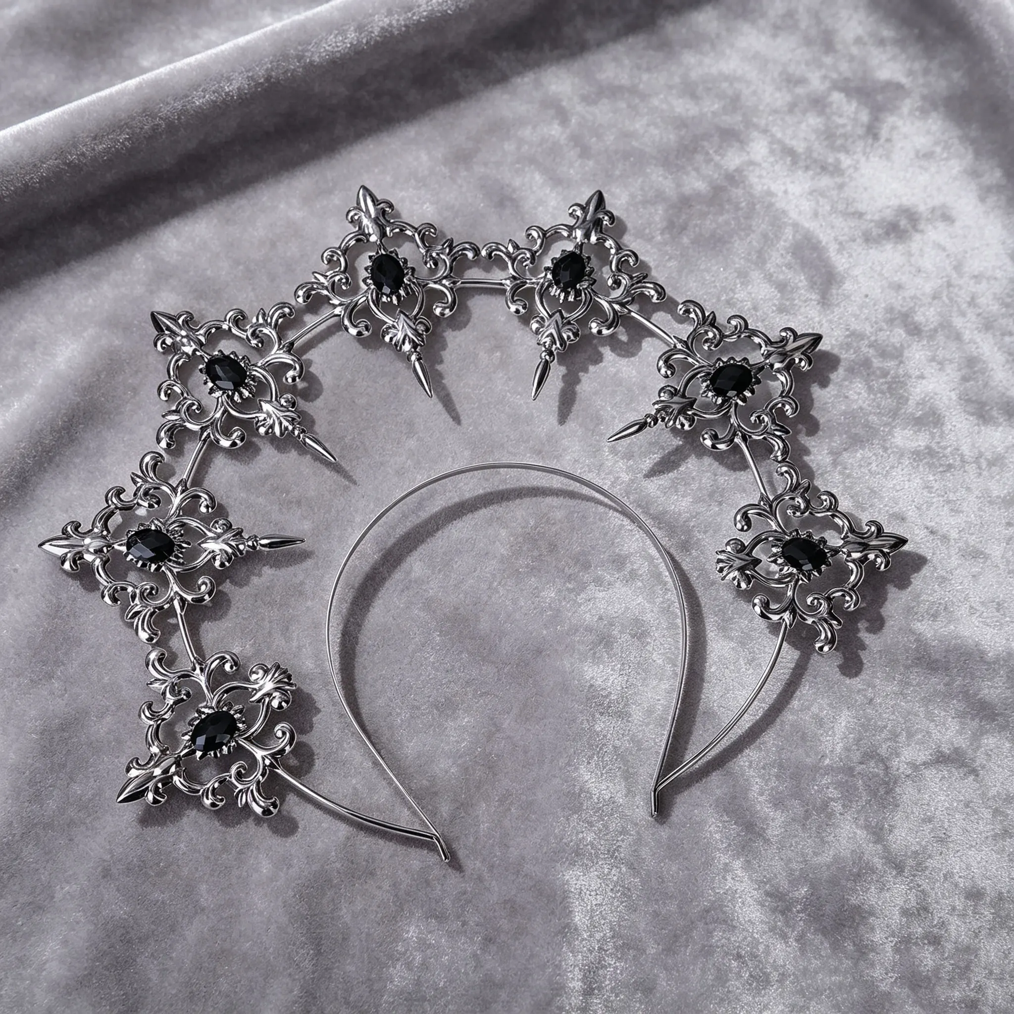 Gotische schwarze Kristall-Halo-Krone für Herren – Königlicher Kopfschmuck im Barock-Stil für Halloween-Cosplay – Detail 9