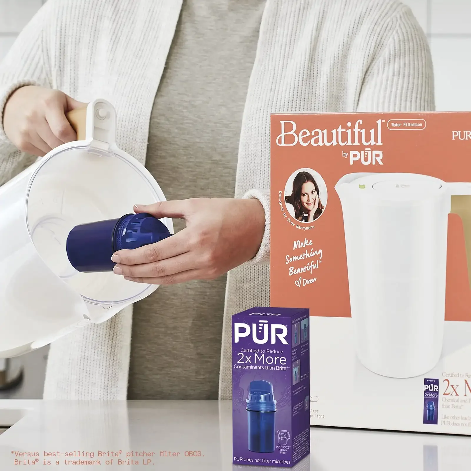 12-чашковый кувшин для фильтрации воды, Ш 10,2 x В 10,6 x Д 6,8 дюйма, белая глазурь