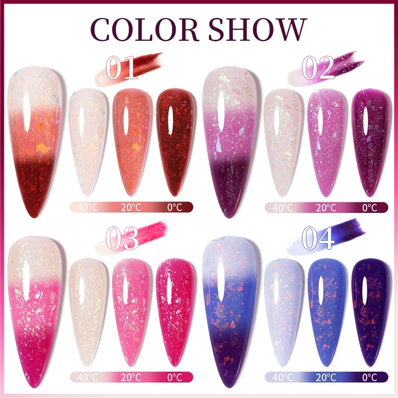 BOZLIN 7,5 ml Mood Change Aurora Top Coat Gel-Nagellack, 3 Farben, Temperatur, Farbwechsel, Glitzer, Soak Off UV-LED-Lacques