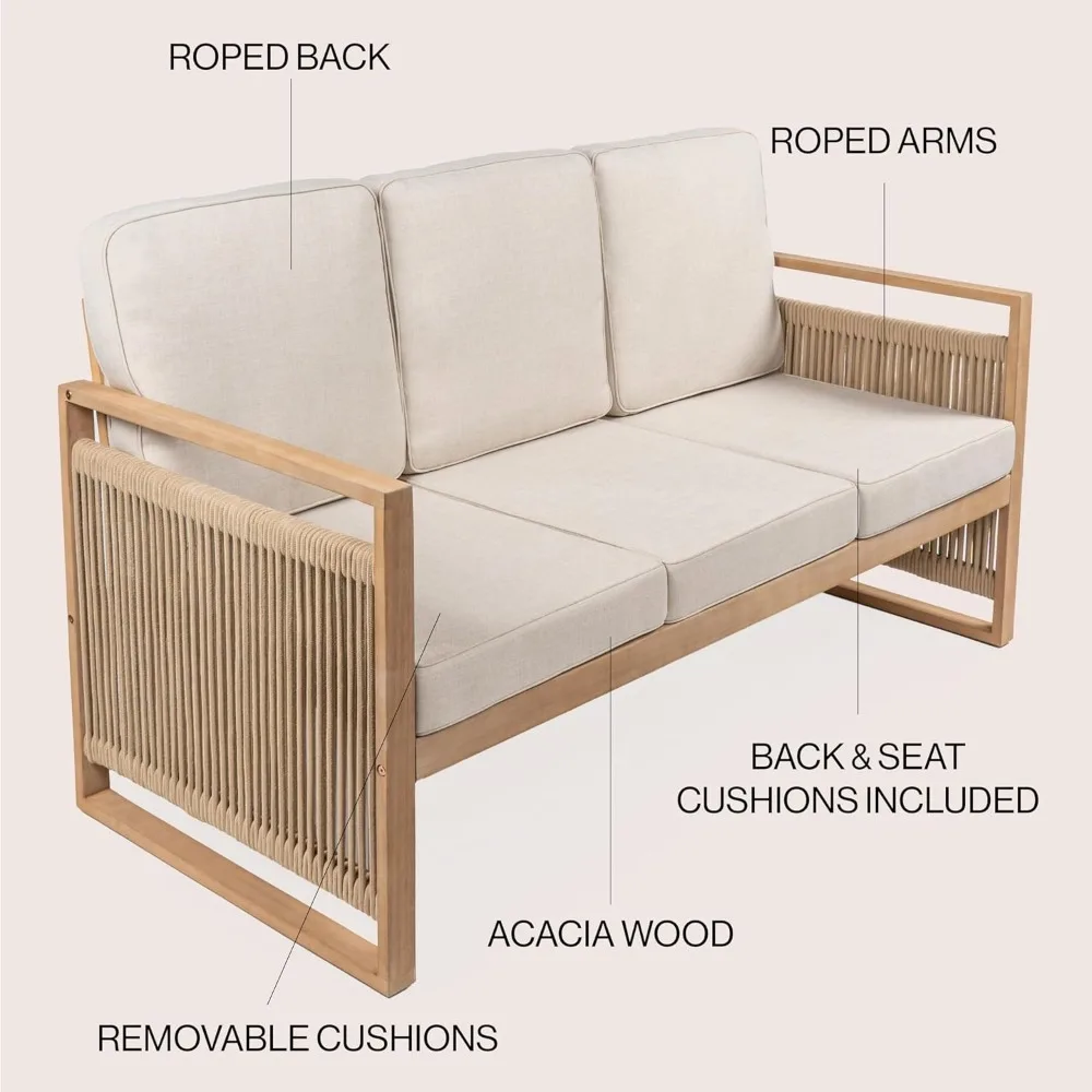 JONATHAN Y SFB1002A أريكة خارجية حديثة من خشب السنط بثلاثة مقاعد في منتصف القرن مع وسائد إسكندنافية وكلاسيكية وترانزيتي #4