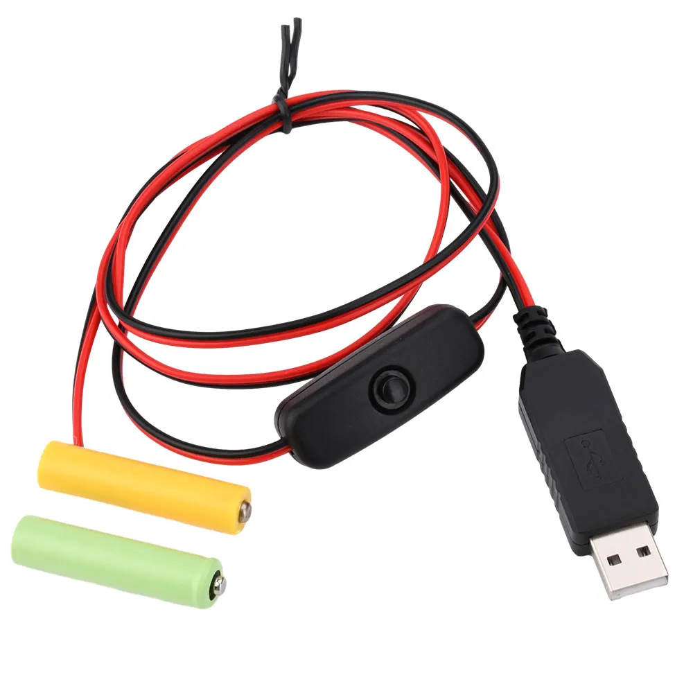 Zasilacz USB zastępują baterię 3V/4.5V/6V AA/AAA do zabawek zegarowych lampki LED z przełącznikiem