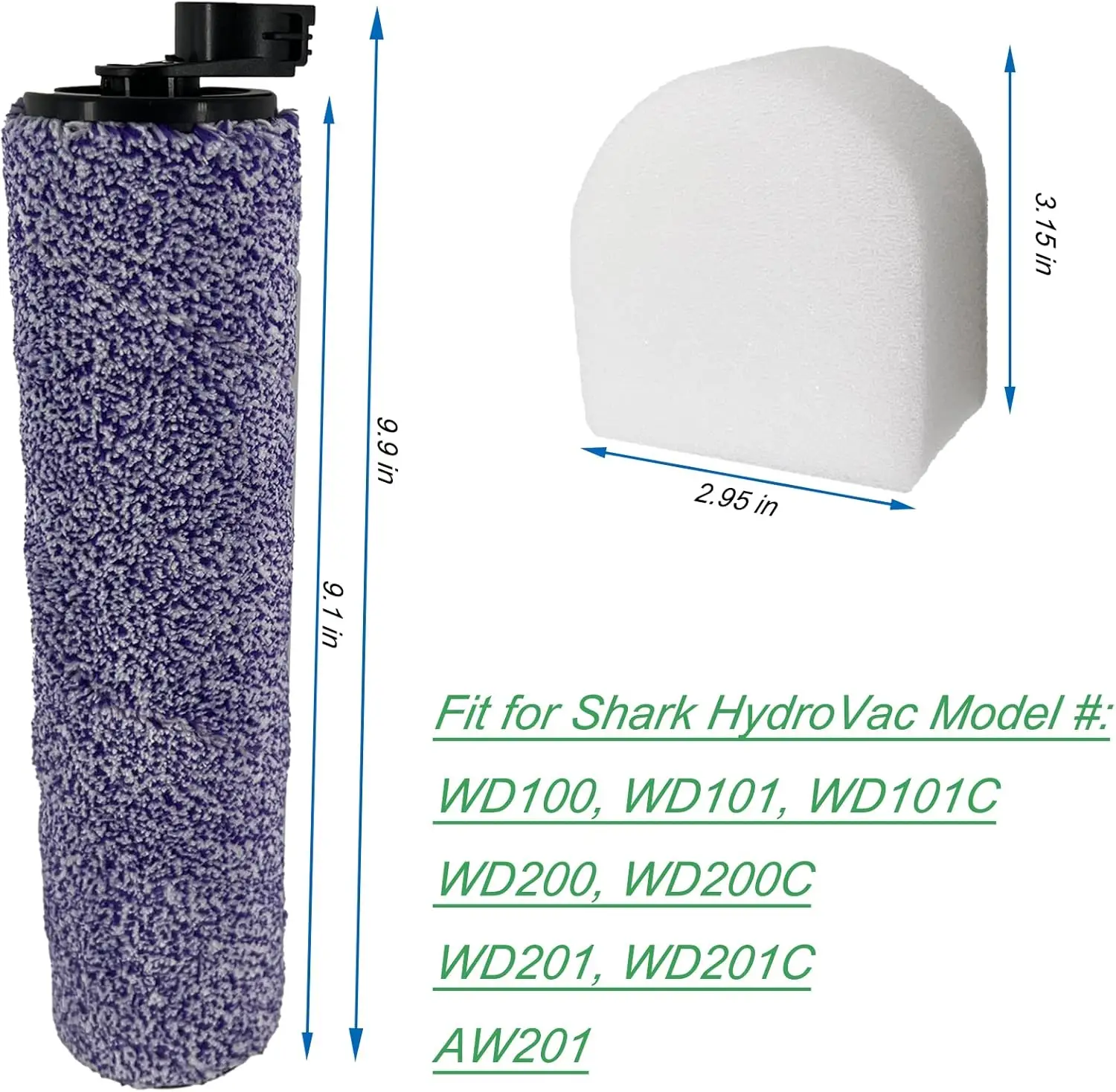 แปรง 2 ม้วนและ 4 ตัวกรองโฟมสําหรับ WD100 WD101 WD200 WD201 AW201 HydroVac ไร้สาย XL -in-1 อุปกรณ์สูญญากาศ Brushroll WD