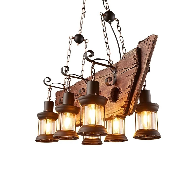 

Solid Wooden Retro Pendant Lights American Country Hanging Chandelier Restaurant Bar Cafe Vibe Indoor Decor Suspension Luminaire