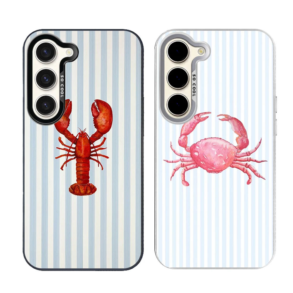 Marine Life, Crabs, Lobsters Phone Case for Samsung Galaxy S26 S25 S24 S23 S22 S21 S20 FE Ultra Plus Present Grey Silvery Shell