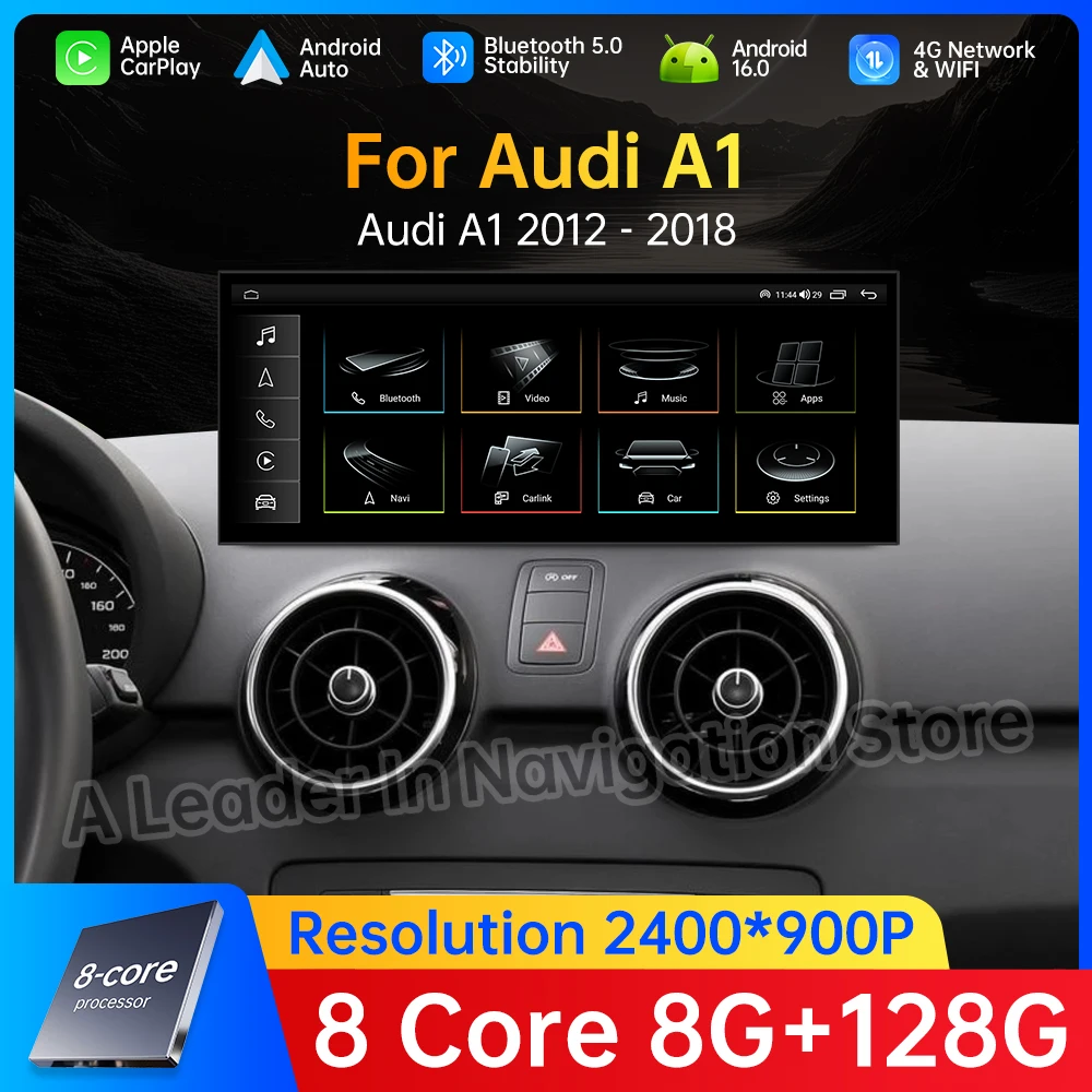 GPS Car Radio for Audi A1 2012 - 2018 Audio Multimedia Video Player Wireless Carplay Android 16 DSP Stereo 4G WIFI QLED Screen