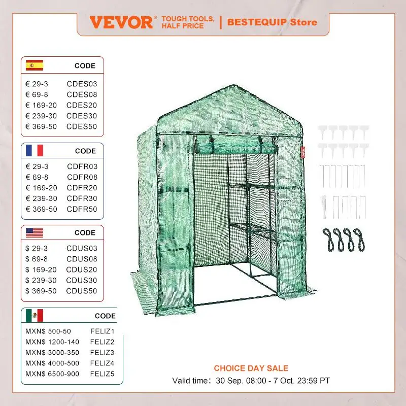 VEVOR-Estufa Walk-in com Alta Resistência, Capa PE com Portas e Janelas Prateleiras, Armação de Aço para Plantio, Green House