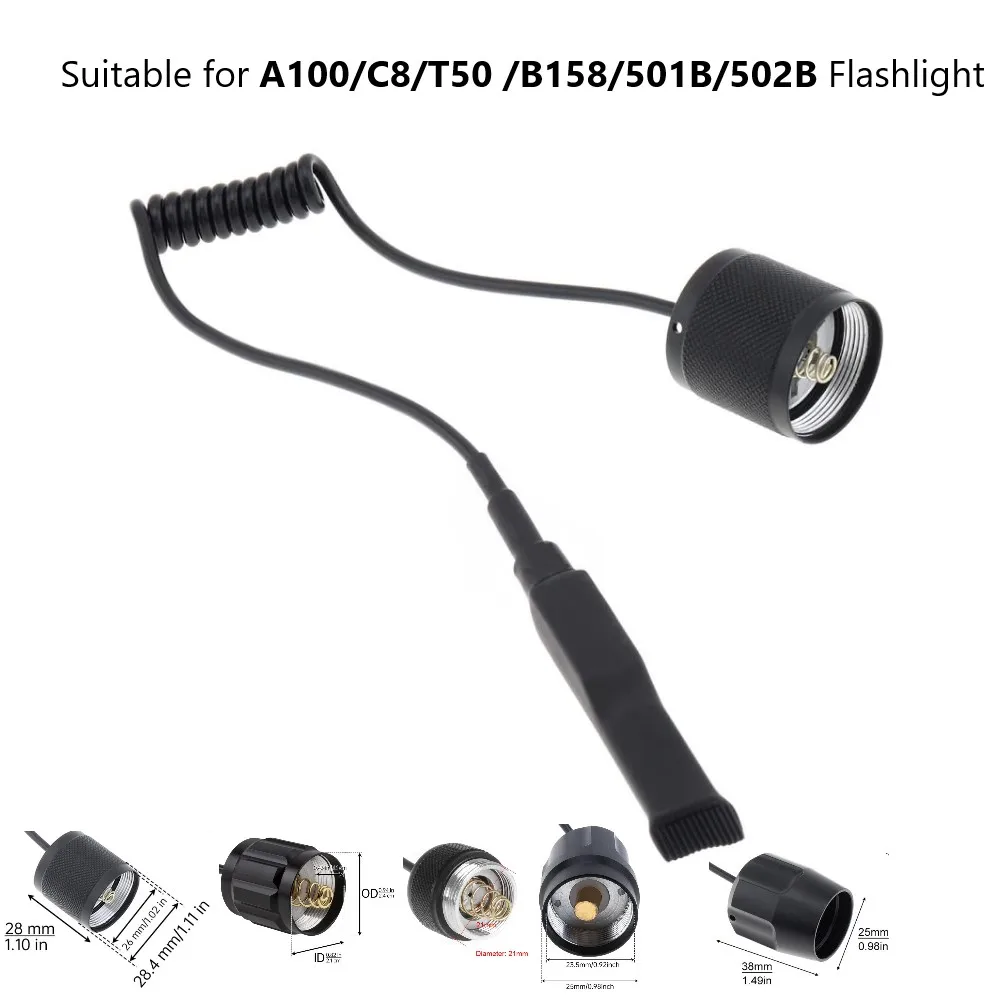 Flashlight Remote Pressure Switch Fit for A100/C8/T50 /B158/501B/502B Zoomable LED Torch Tactical LED Flashlight Accessories