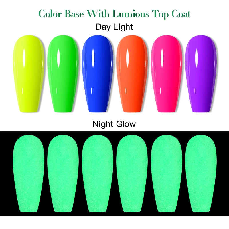 MEET ACROSS Top Coat luminoso Smalto per unghie gel Semi permanente Bagliore nel buio Fluorescente Soak Off Vernice gel UV LED per manicure