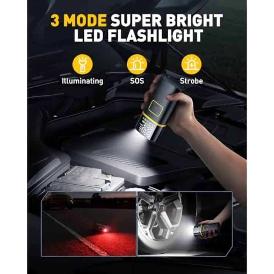 ضاغط هواء محمول لإطارات السيارات مع ضغط عالي 150 رطل لكل بوصة مربعة وتضخيم سريع لمدة دقيقة يتضمن مقياس ضغط الإطارات وLED F