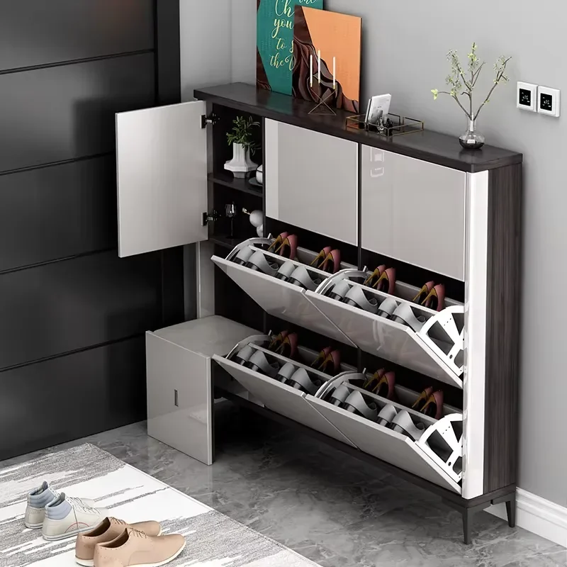 Large Capacity Wooden Modern Shoe Storage Cabinet Rotating Revolving Design 6 Shelves Space Saving Customizable Size Color