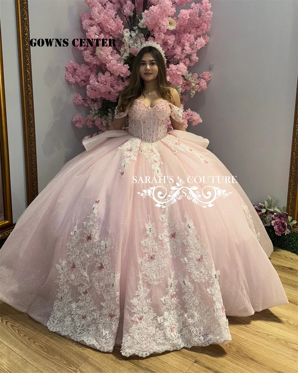 Vestido de quinceañera con hombros descubiertos, rosa claro, vestido de baile con lazo, Apliques de encaje mexicano, dulce 16, vestidos de 15, 2024