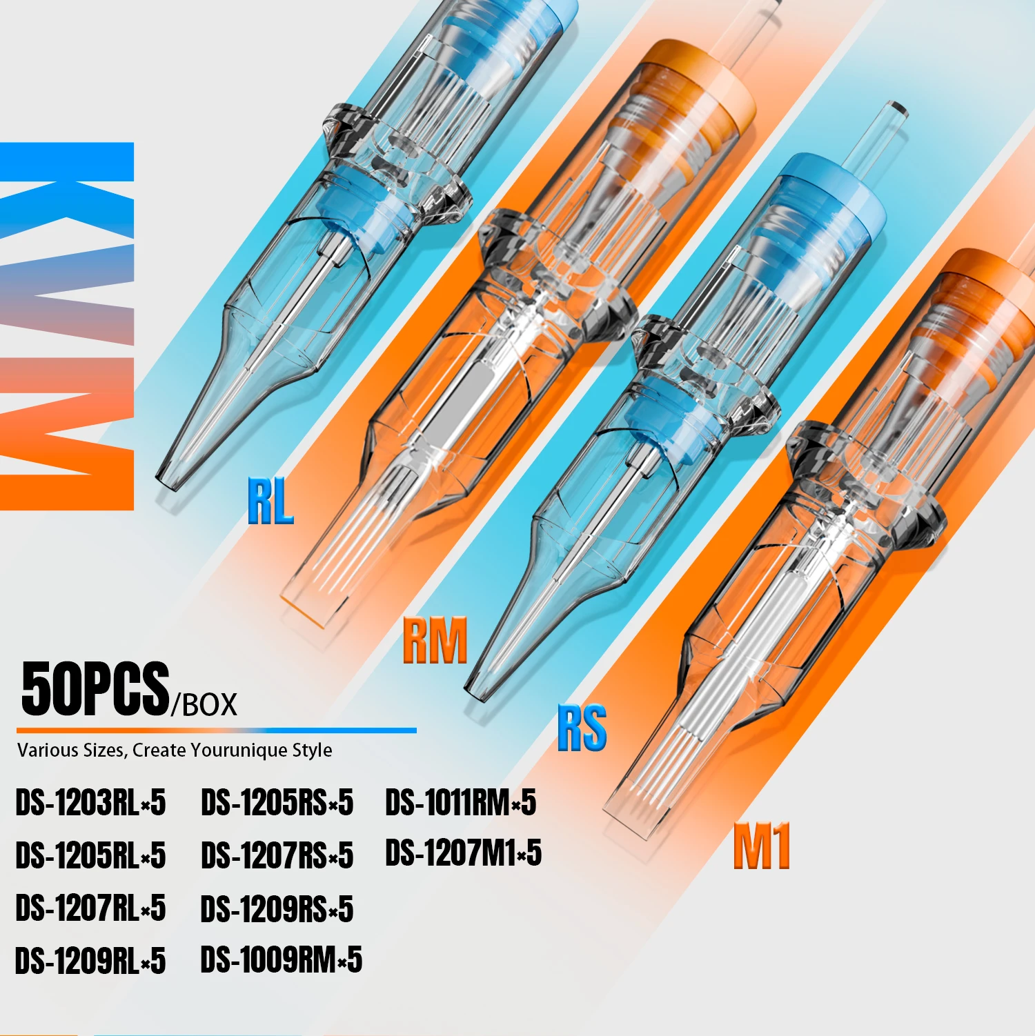 KVM 50Pcs Tattoo Cartridge Needle Four models 304 stainless steel Disposable Safety Sterile Needle For Tattoo Machine Supplies