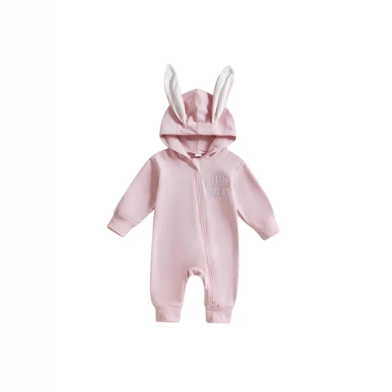 ZOETOPKID Baby Girls Boys Clothes Cute Bunny Ear Easter Kids Hooded Jumpsuits Letter Long Sleeve Lovely Infant Romper