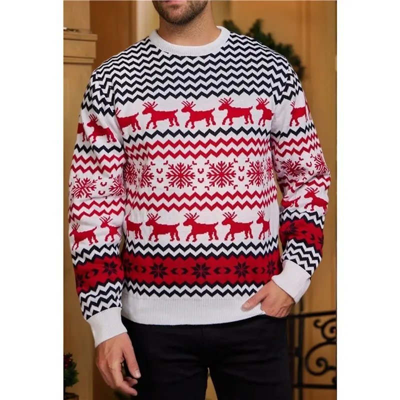 ABUI-Couples' Casual Christmas Sweater Raglan Sleeve Crew Neck Knitted Pullover Comfy Warm Fall Tops