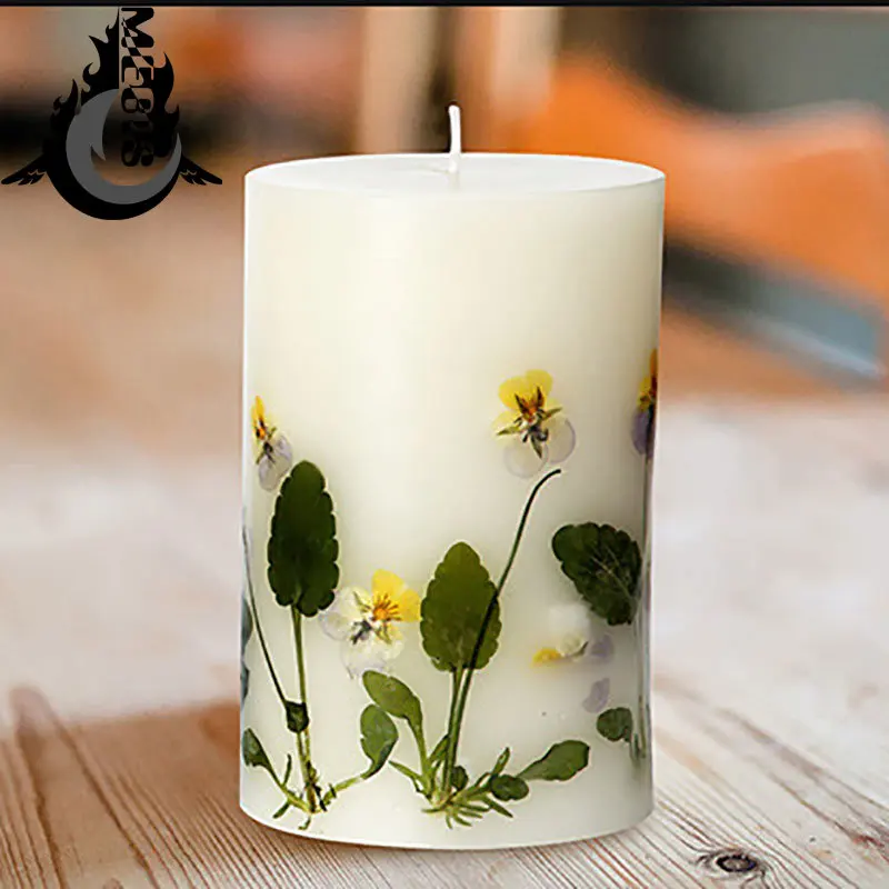 

wholesale Wedding Large Candles Set Dried Flower Pillar Scented Candle Handmade White Decorative Aromatic Candles Dining