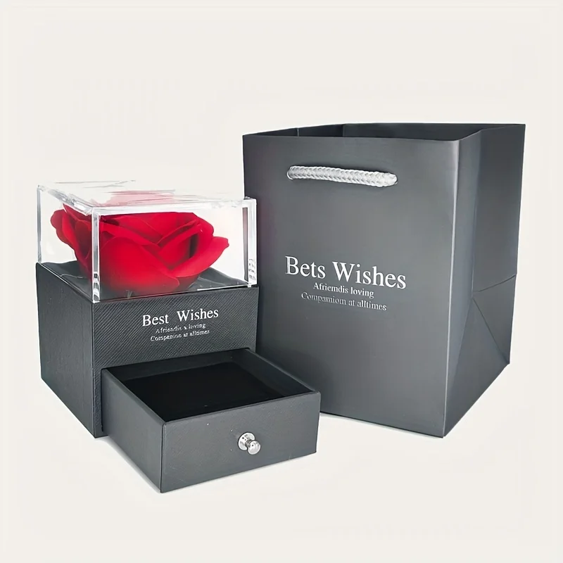 صندوق ورد صناعي أنيق مع قلادة على شكل قلب للزوجة، عاشق، هدية عيد الحب لصديق، هدية العطلات، هدية عيد الميلاد #5