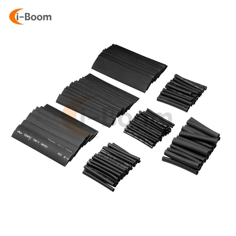 127Pcs/lot Black Polyolefin Heat Shrink Tubing 10.4 Mpa 2:1 Shrinking Tube Car Cable Sleeving Assortment Wrap Wire Kit