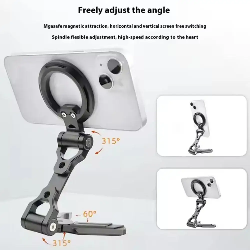 

For Magnetic Folding Metal Mobile Phone Holder Tripod With Cold Shoe For Phone Vlog Foldable Desktop Phone Mount C3q5