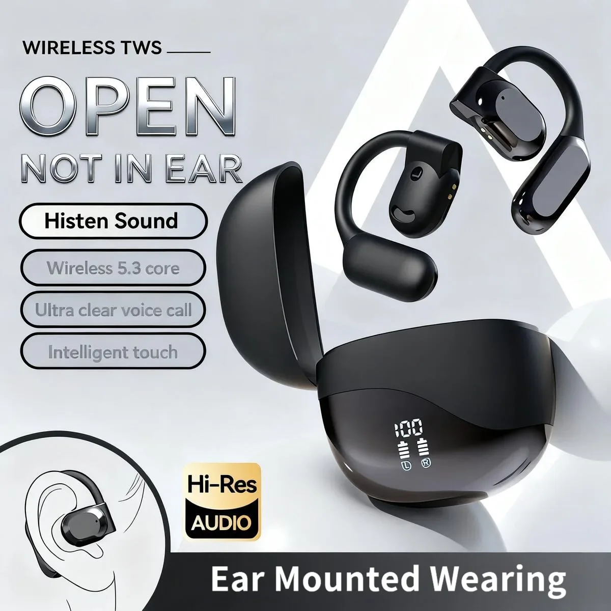

OWS Open-ear Wireless Bluetooth Ear-hook Earphones Noise Reduction Clear Calls Painless Wearing HD Voice Earsets For Sport Music