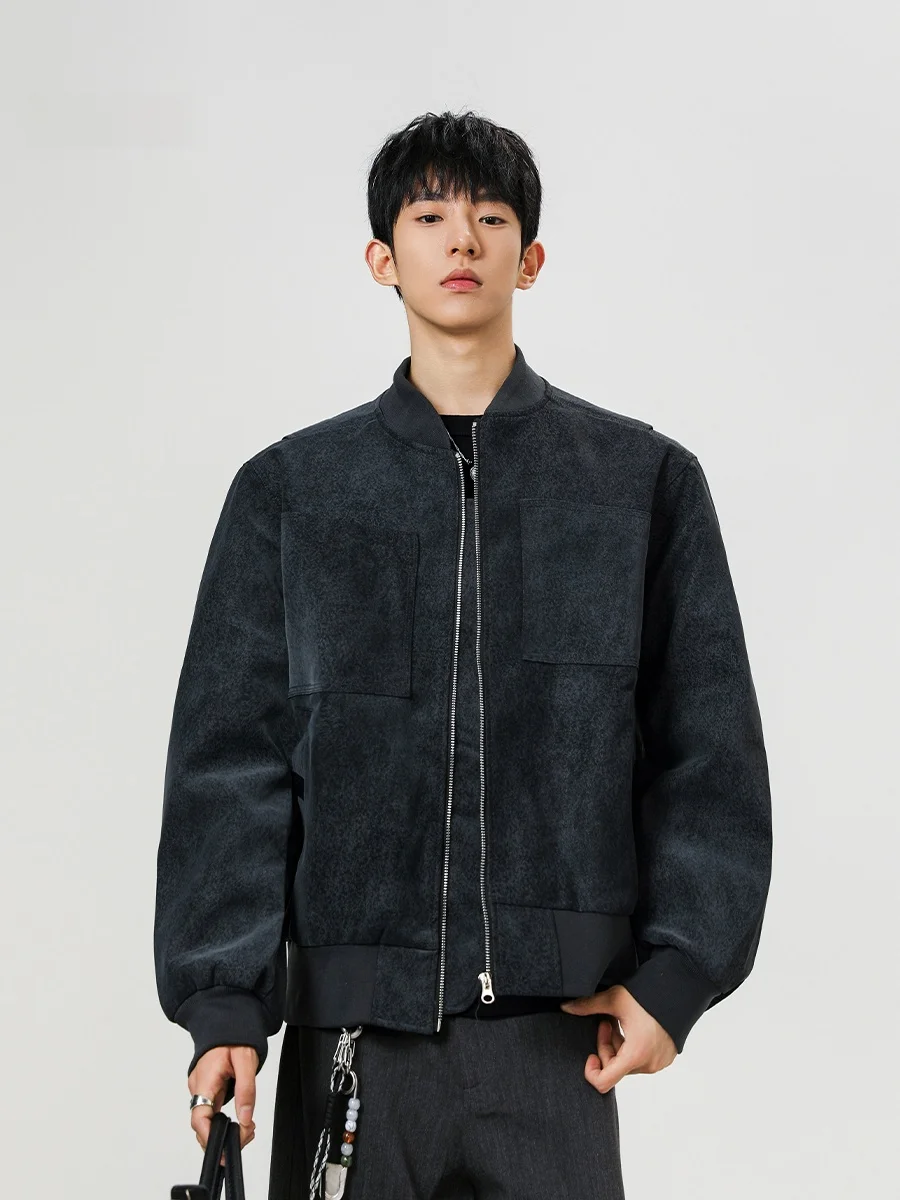 

Мужская кожаная куртка в американском ретро-стиле с эффектом тай-дай, модная, осенняя, приталенная, с декоративной молнией и вставками