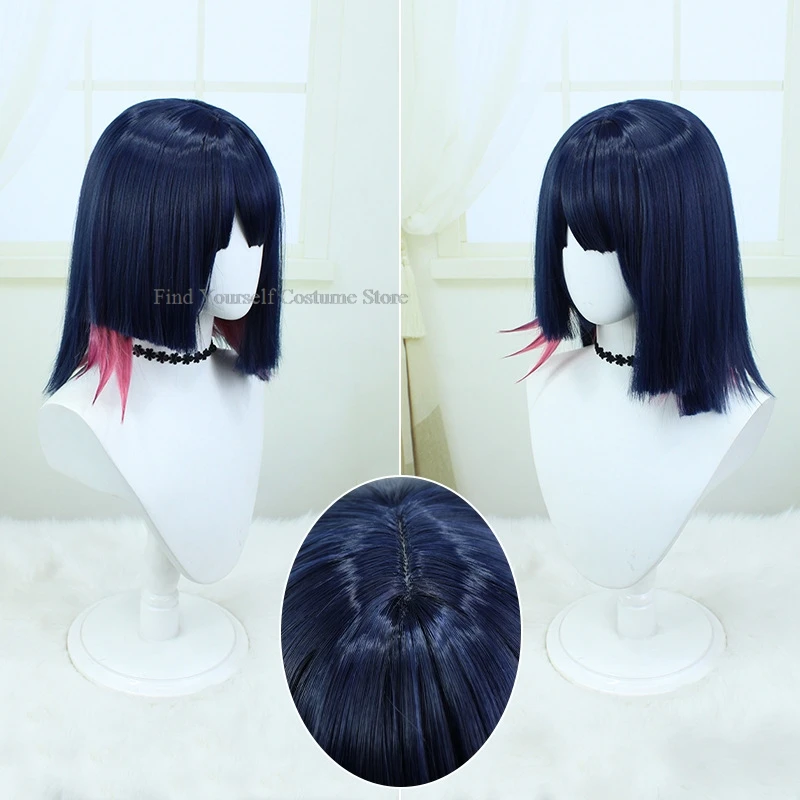 Game Zenless Zone Zero Ellen Joe Peruca Cosplay para Homens e Mulheres, Preto, Vermelho Escuro, Mix Curto, Cabelo Sintético, Headwear, Halloween, 30cm