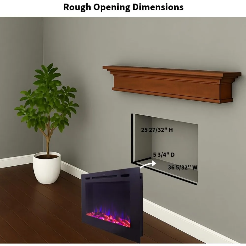 مدفأة كهربائية أمامية مضادة للوهج - عرض 40 بوصة / ارتفاع 26.5 بوصة - سخان 1500 وات