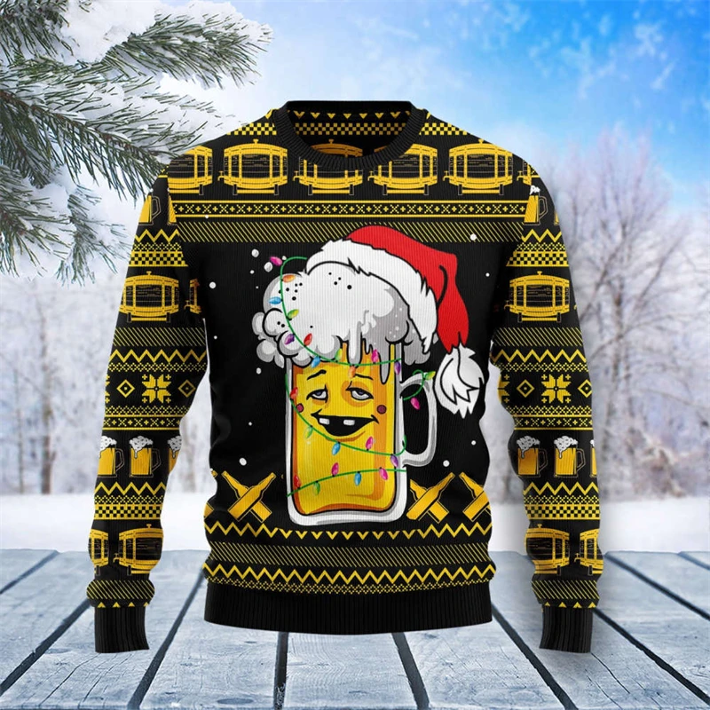 Beer Lover Christmas Ugly Sweatshirt Men\'s Clothing Long Sleeve Crew Neck Hoodie 3d Printed Fashion Xmas Beer Sweatshirt Popular