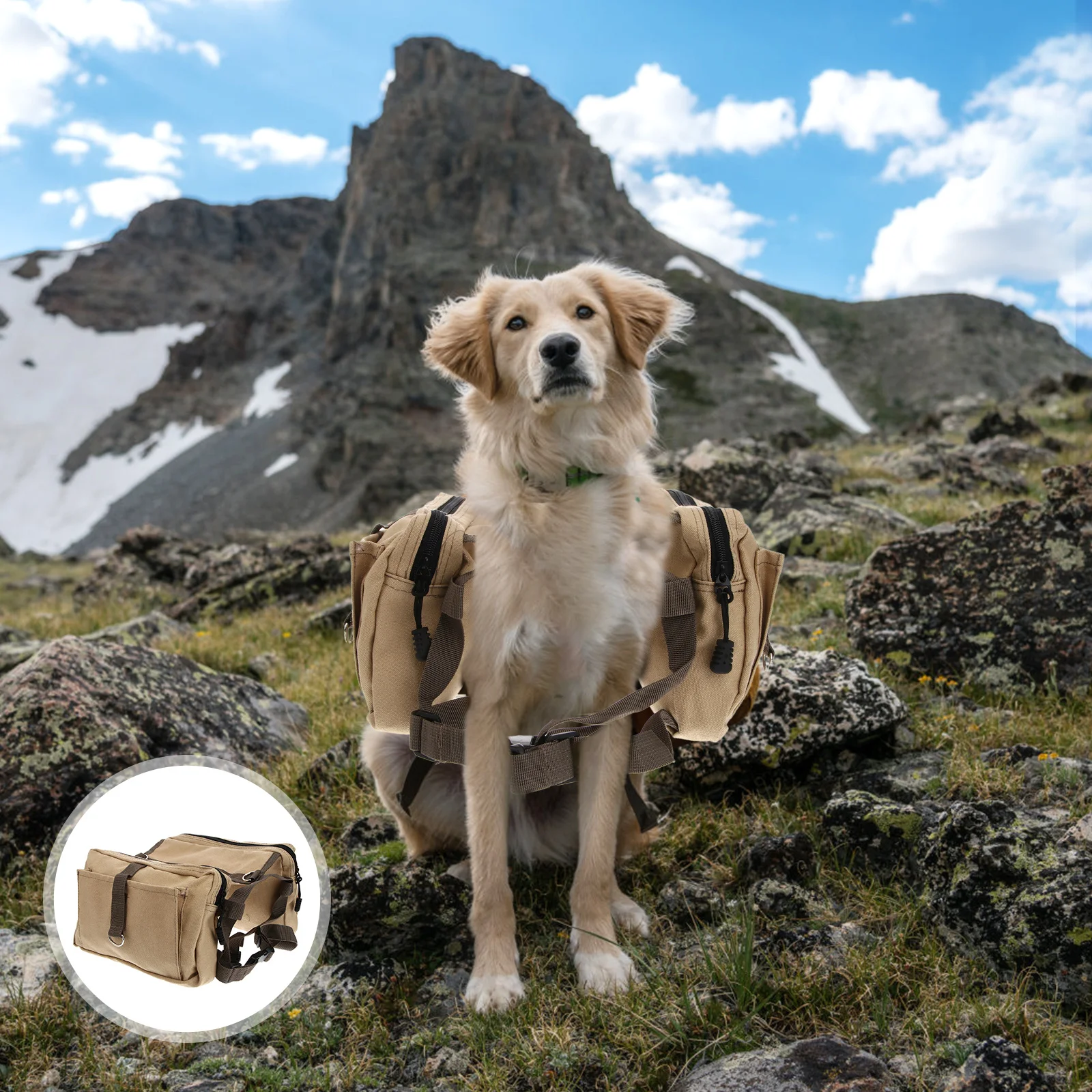 

Dog Pack Hound Travel Camping Hiking Backpack Saddle Bag Rucksack for Medium and Large Dog (Khaki)