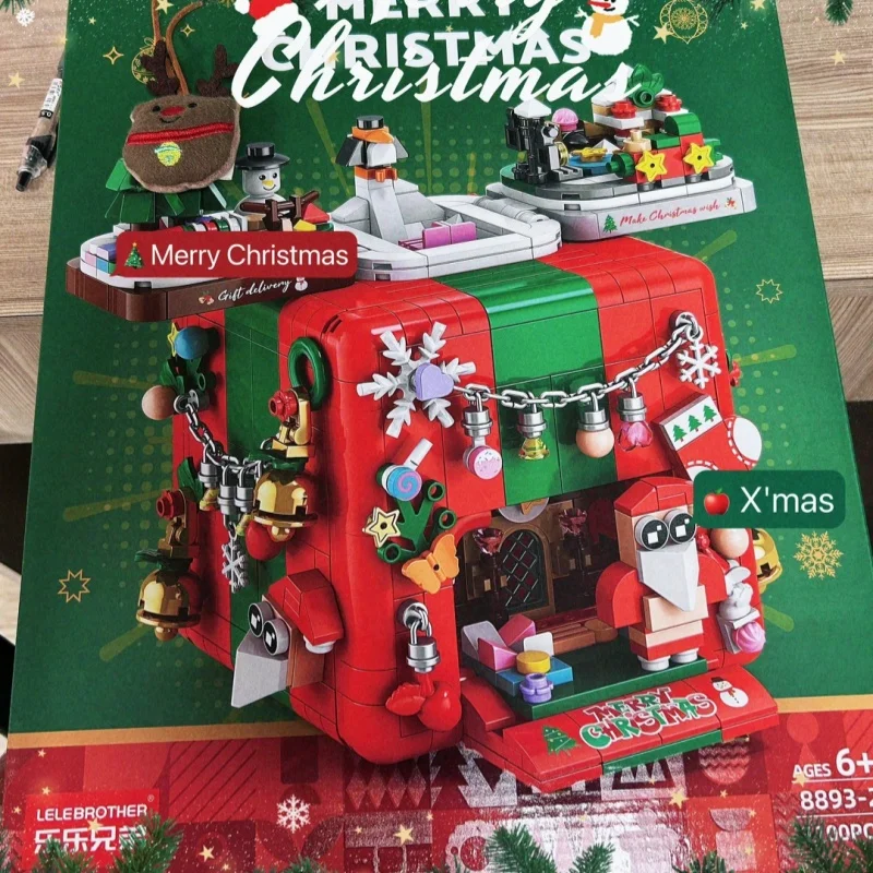 Diy Building Block Model Christmas Gift Surprise Mechanism Box Elf Snowman Bricks Ornament Toy For Children & Adults