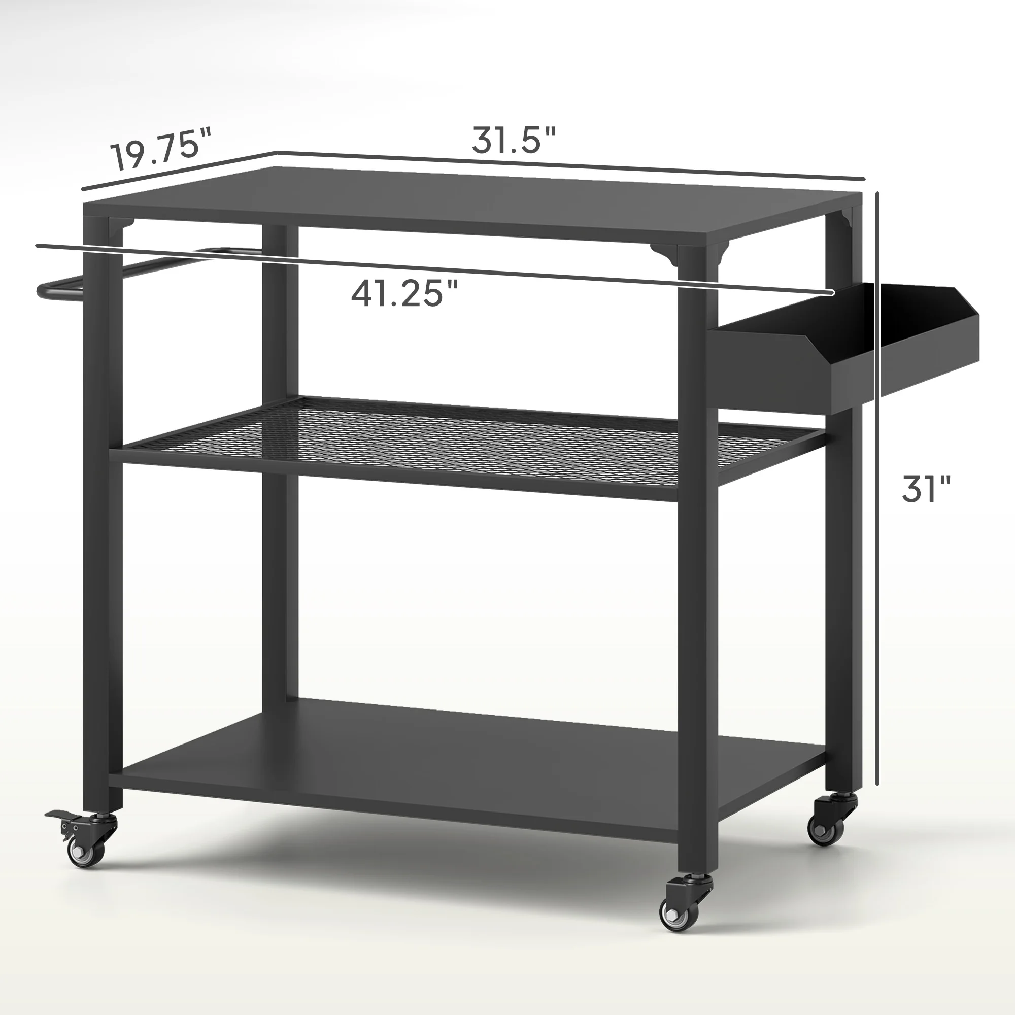 Three-Shelf Outdoor Grill Cart, Movable Food Prep Table on Wheels image 3