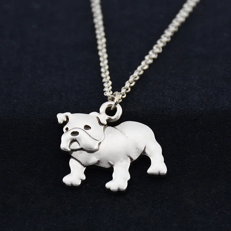 Cute Vintage Punk English Bulldog Dog Pet Pendant Necklace for Women Men Jewelry Chocker Girls Gift Stainless Steel Long Chain