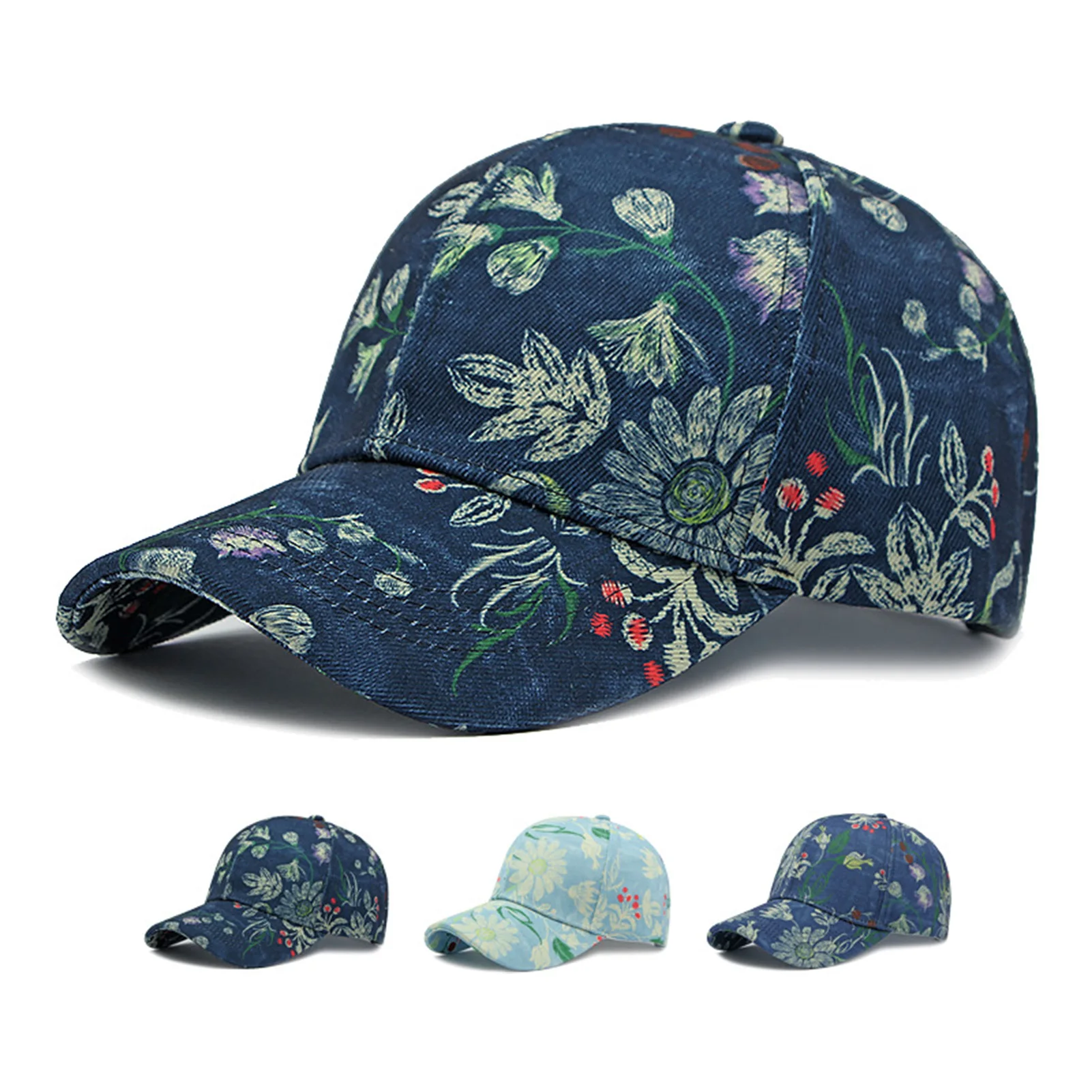 Lässige Sport-Baseballkappe im Ethno-Stil, Blumendruck, Hard-Top-Baseballkappe für Outdoor-Angeln, Camping