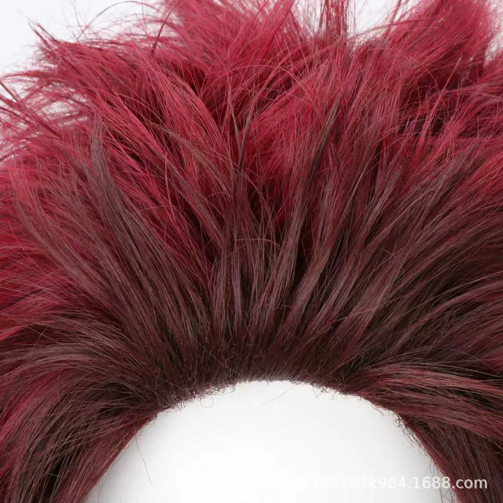 Anime Tanjirou Cosplay Wig Dark Red Short Hair Tanjirou Tattoo Sticker Earrings Men Halloween Carnival Party Role Play Props