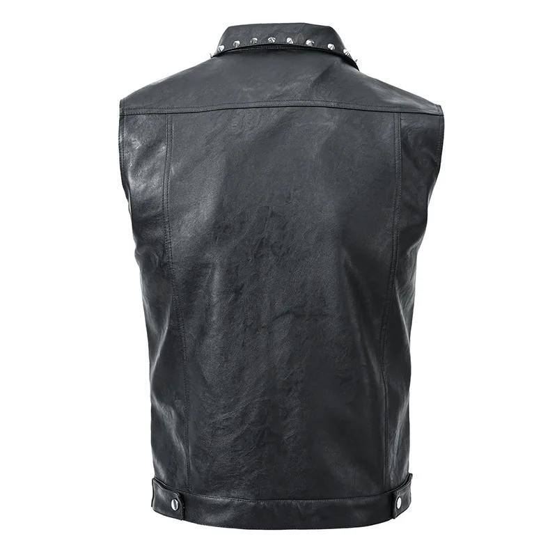 Men\'s Punk Style Leather Biker Waistcoat With Rivets Fashion High Streetwear Motorcycle Rider Vests PU Sleeveless Jacket