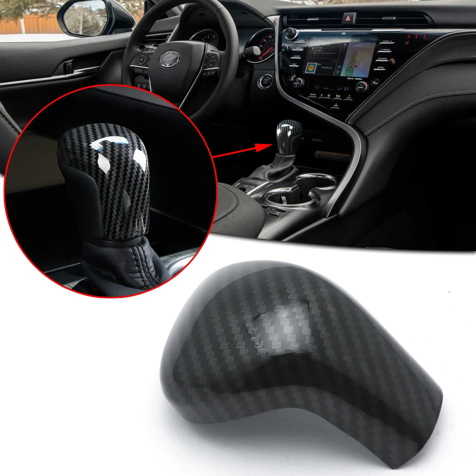 Carbon Fiber Style Interior Gear Shift Knob Cover Level Head Decal For Toyota Camry 2018-2024 Corolla Hatchback Avalon 2019-2024