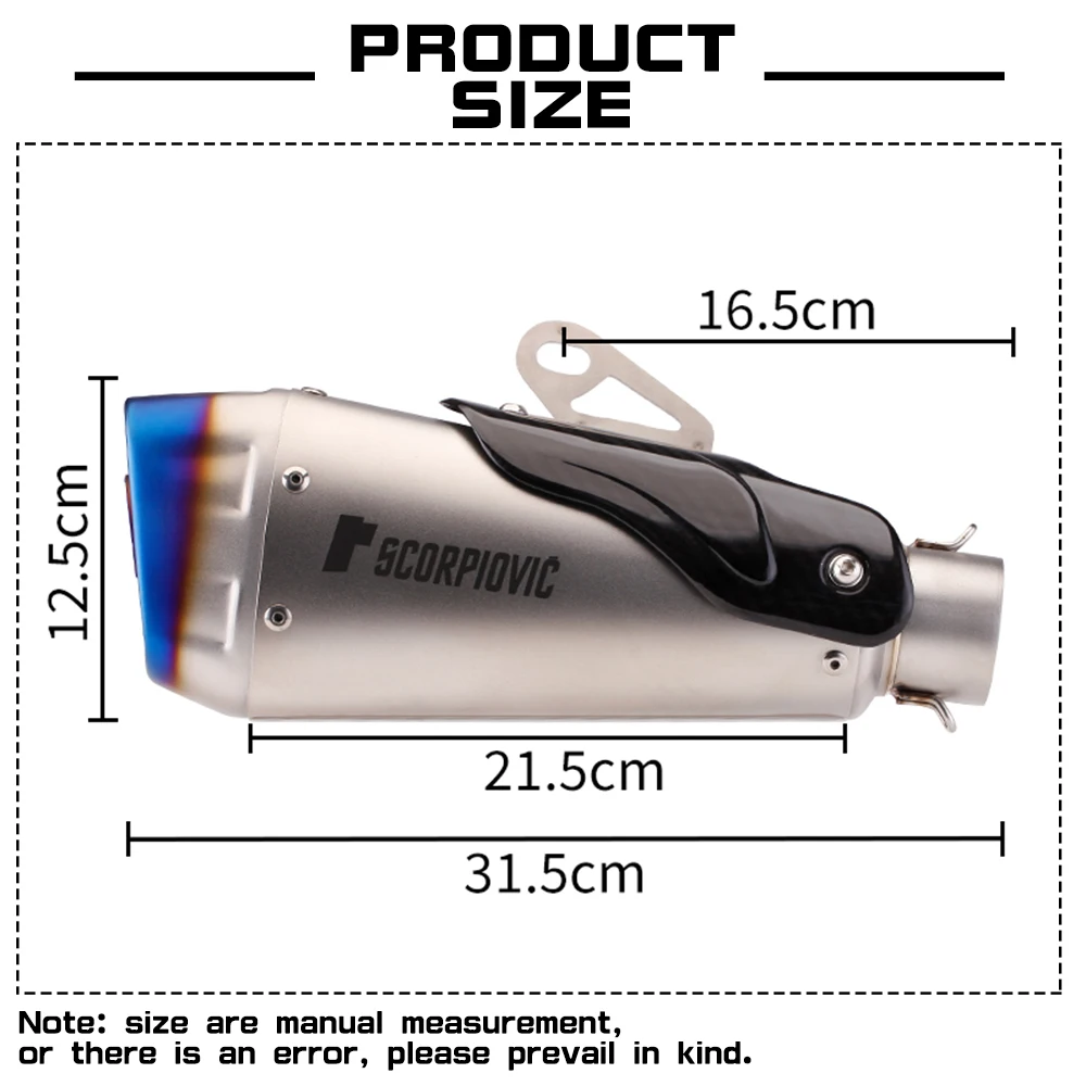 Univresal 51mm Motorcycle Exhaust with Carbon Fiber Heat Shield for V4 Ninja400 PCX125 Nmax155 Motorcycle Escape Pipe