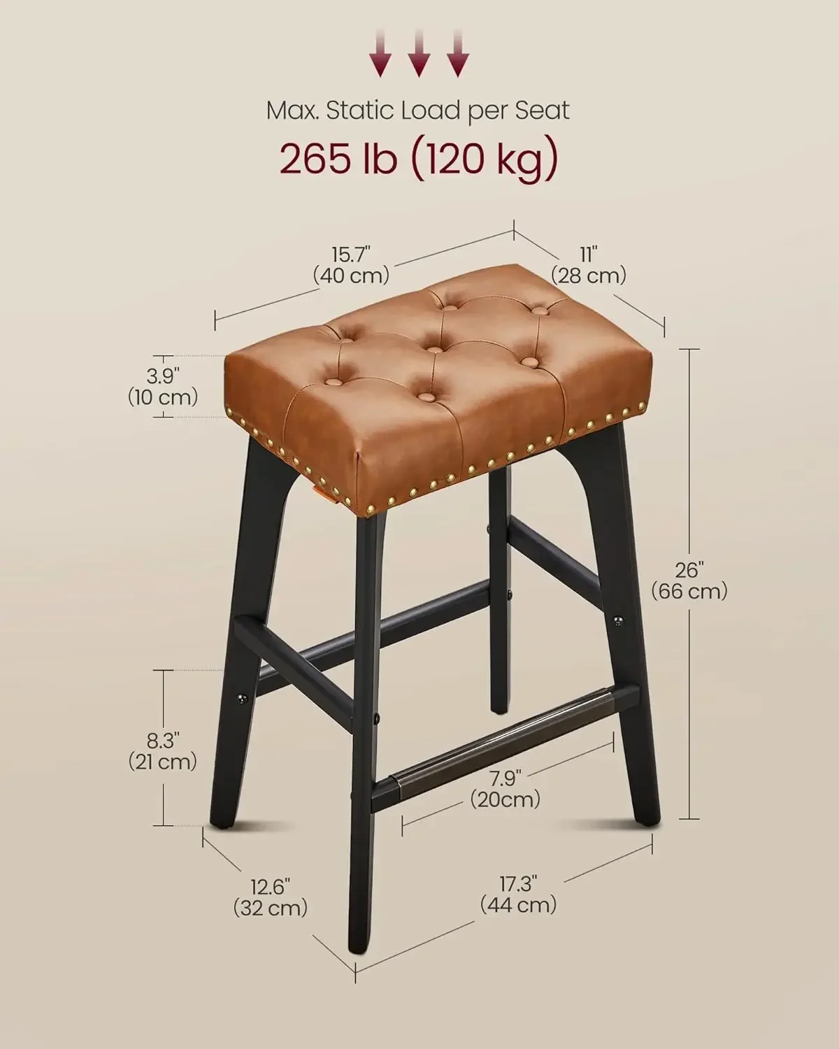 Conjunto VASAGLE de 4 bancos de bar com altura de balcão, bancos de cozinha sem encosto de 26 polegadas com pernas de madeira, ilha de cozinha, sala de jantar