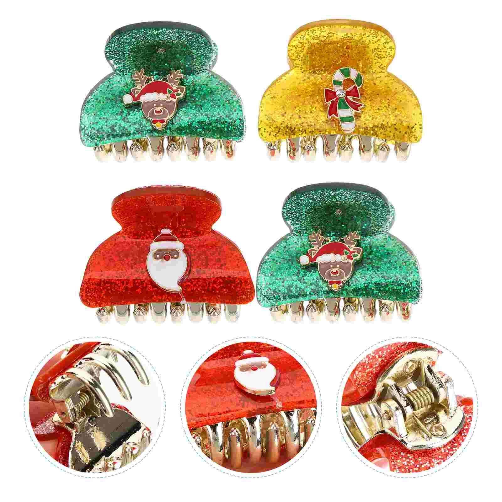 

4 Pcs Headgear Christmas Hair Clips Women's for Woman Acrylic Santa Clamp Barrette Accessories