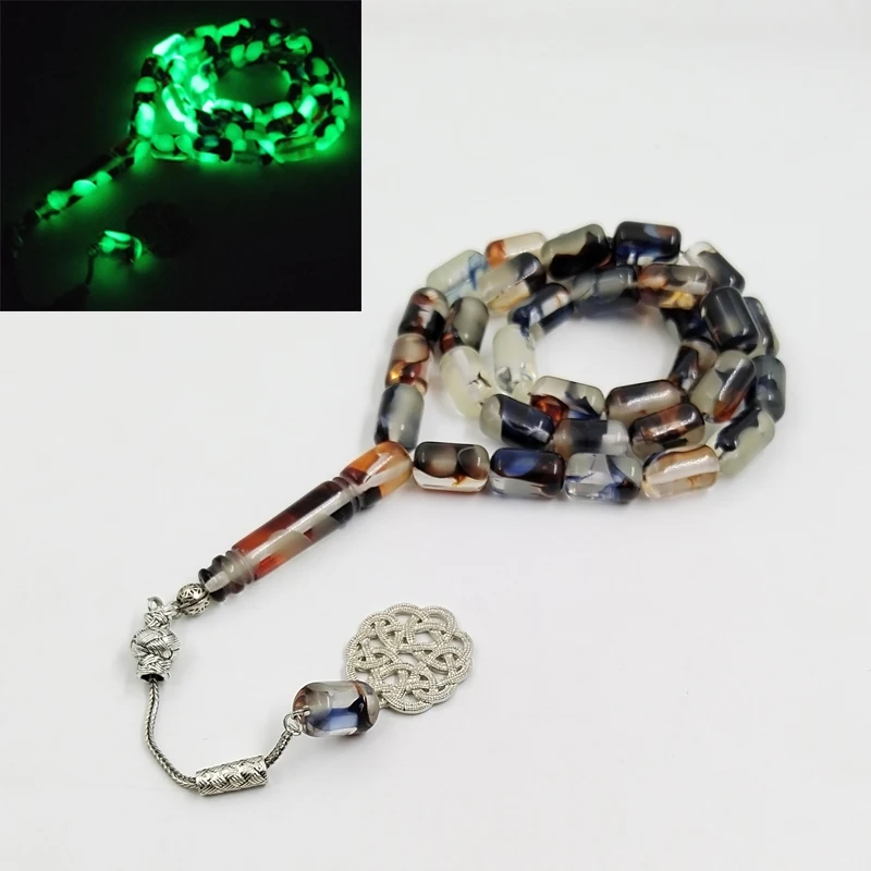 

2025 new style Tasbih Luminous Blue Resin muslim Ramadan gift misbaha turkish fashion arabic prayer beads bracelet